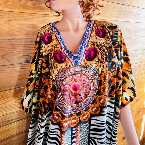 SHORE DRIVE NWT Leopard ZEBRA PEARLS Print CAFTAN O/S - Picture 5 of 13